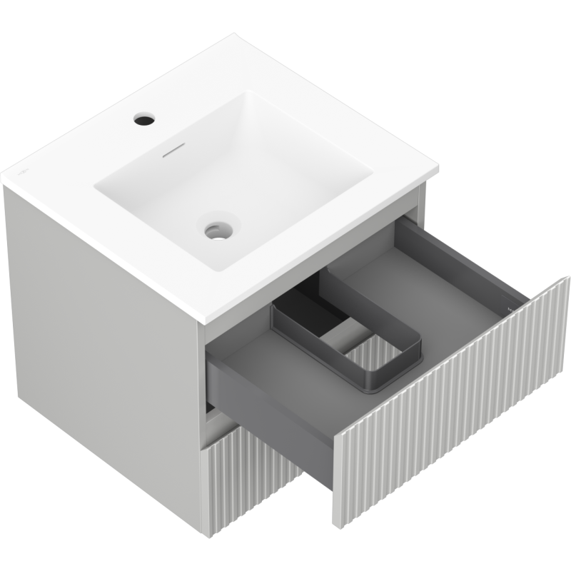 Mexen Rivel 50 см шкаф за баня с мивка Otis, 2 чекмеджета, релефен, сив мат/бял