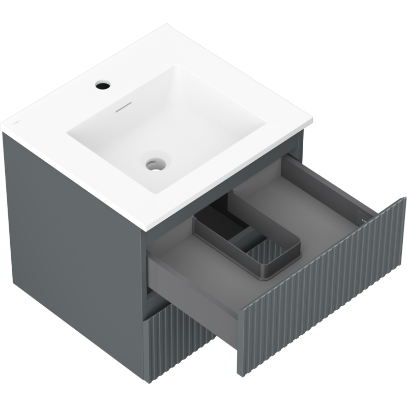 Mexen Rivel шкафче за баня 50 см с мивка Otis, 2 чекмеджета, оребрено, графит