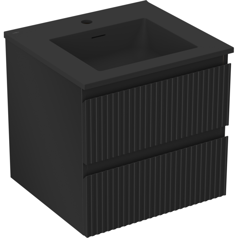 Mexen Rivel баня шкаф 50 см с мивка Otis, 2 чекмеджета, оребрена, черна мат