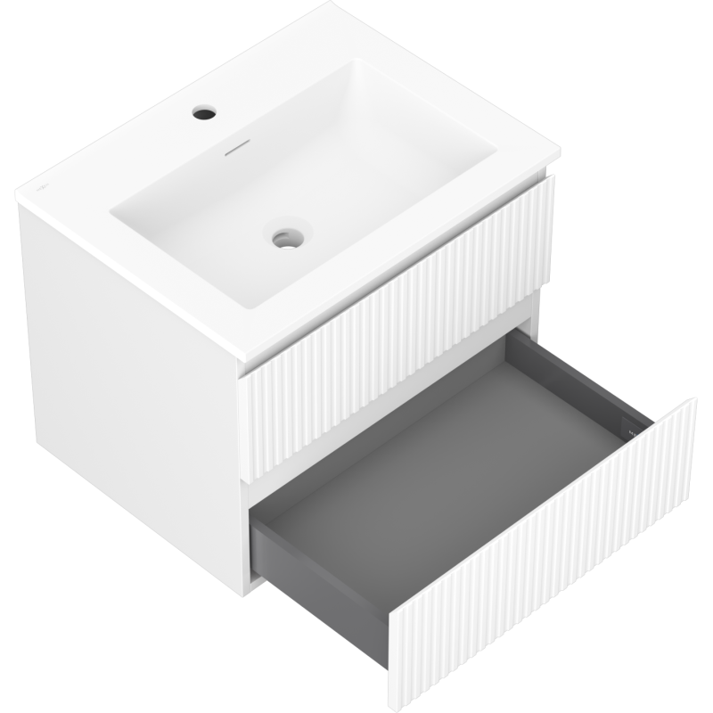 Mexen Rivel килер за баня 60 см с мивка Otis, 2 чекмеджета, със шарени ръбове, матово бяло - 91A20-06047-2-BFF01-W18M01