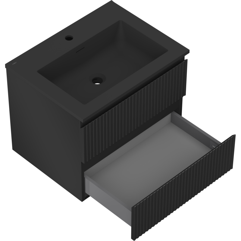 Mexen Rivel шкаф за баня 60 см с мивка Otis, 2 чекмеджета, набраздени, черен мат - 91A20-06047-2-BFF71-W18M71