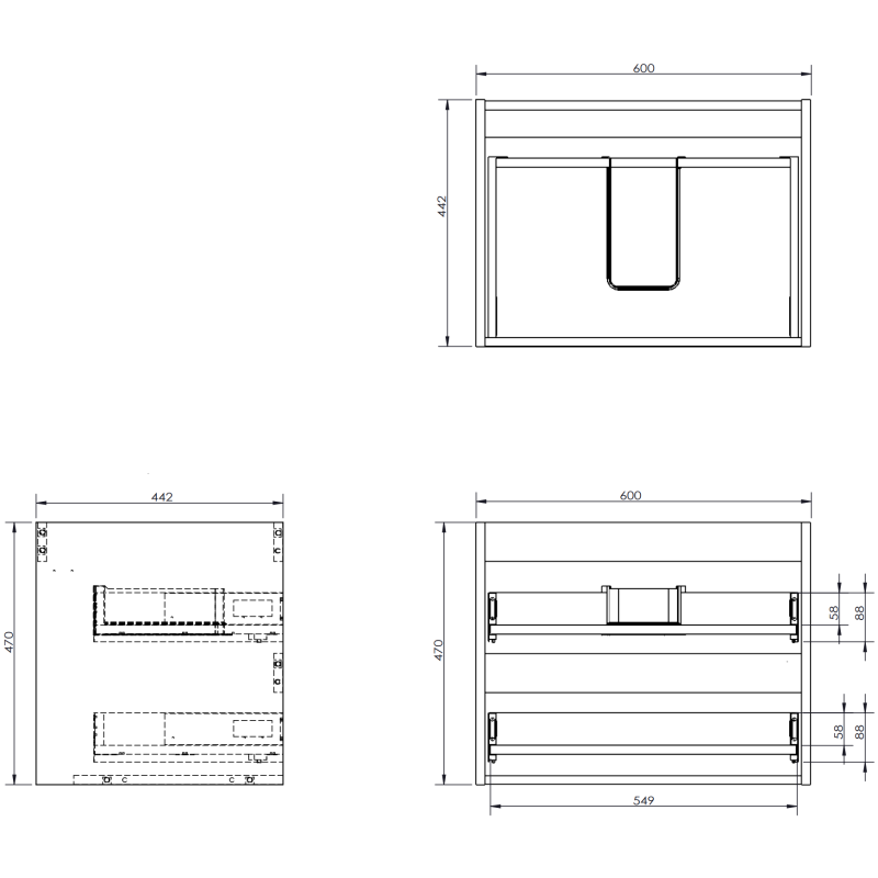 Mexen Rivel шкаф за баня 60 см с мивка Otis, 2 чекмеджета, набраздени, черен мат - 91A20-06047-2-BFF71-W18M71