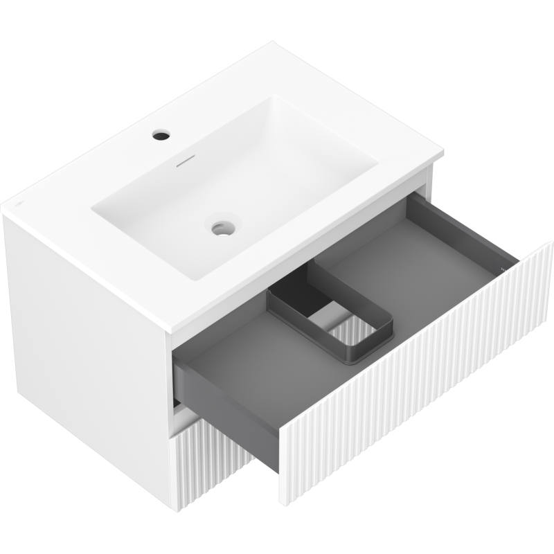 Mexen Rivel шкаф за баня 70 см с умивалник Otis, 2 чекмеджета, рифелована, бяла мат - 91A20-07047-2-BFF01-W18M01