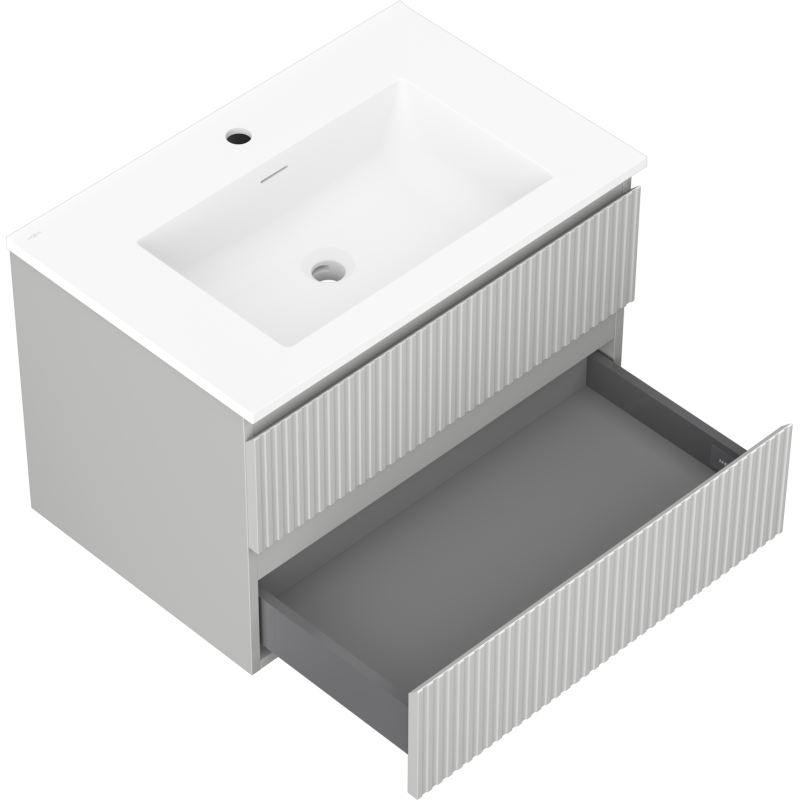 Mexen Rivel шкаф за баня 70 cm с мивка Otis, 2 чекмеджета, рифелован, сив мат/бял мат - 91A20-07047-2-BFF62-W18M01