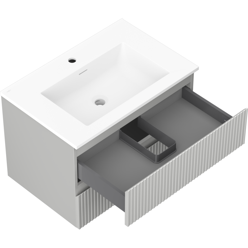 Mexen Rivel шкаф за баня 70 cm с мивка Otis, 2 чекмеджета, рифелован, сив мат/бял мат - 91A20-07047-2-BFF62-W18M01