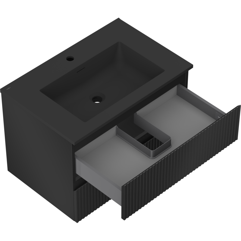Mexen Rivel шкаф за баня 70 см с мивка Otis, 2 чекмеджета, оребрена, черен мат - 91A20-07047-2-BFF71-W18M71