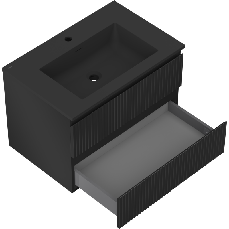 Mexen Rivel шкаф за баня 70 см с мивка Otis, 2 чекмеджета, оребрена, черен мат - 91A20-07047-2-BFF71-W18M71