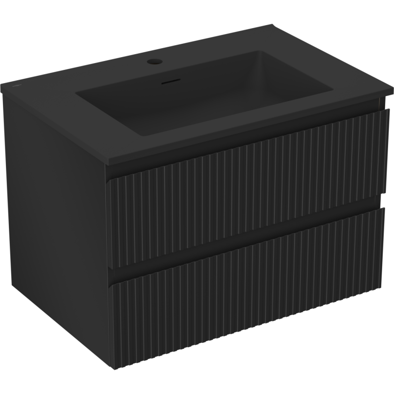 Mexen Rivel шкаф за баня 70 см с мивка Otis, 2 чекмеджета, оребрена, черен мат - 91A20-07047-2-BFF71-W18M71