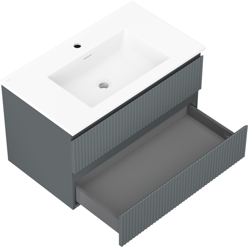 Mexen Rivel шкаф за баня 80 см с мивка Otis, 2 чекмеджета, релефен, графит