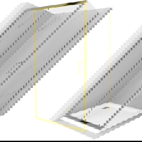 Mexen Apia плъзгаща се душ кабина 90 x 90 см, прозрачна, златна + плосък поддушов съд, бял- 840-090-090-50-00-4010G