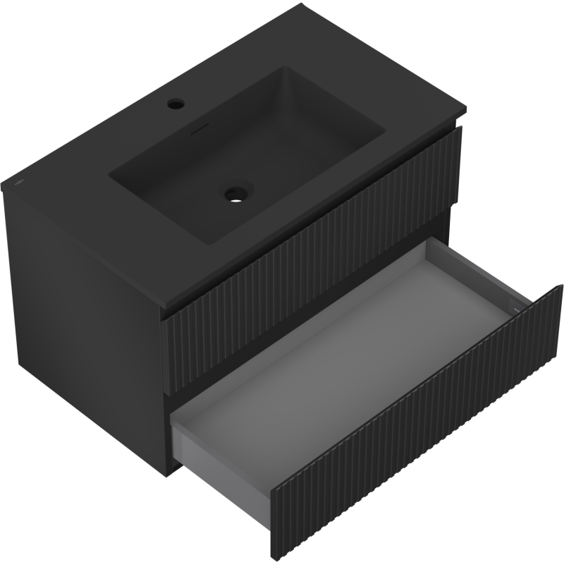 Mexen Rivel шкаф за баня 80 см с мивка Otis, 2 чекмеджета, релефен, черен мат - 91A20-08047-2-BFF71-W18M71