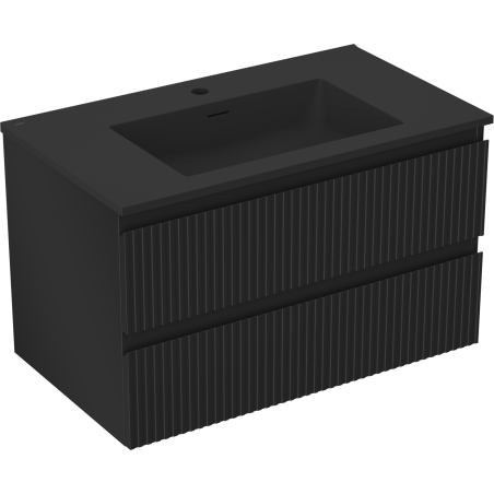 Mexen Rivel шкаф за баня 80 см с мивка Otis, 2 чекмеджета, релефен, черен мат - 91A20-08047-2-BFF71-W18M71