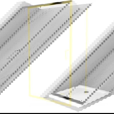 Mexen Apia плъзгаща се душ кабина 100 x 70 см, прозрачна, златна + Flat душ тава,