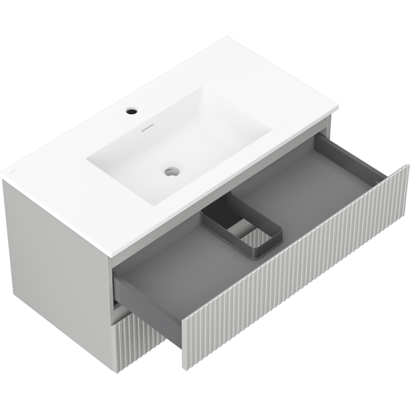 Mexen Rivel шкаф за баня 90 см с мивка Otis, 2 чекмеджета, гофриран, сив мат/бял мат - 91A20-09047-2-BFF62-W18M01