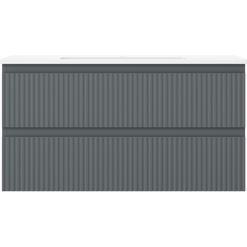 Mexen Rivel шкаф за баня 90 см с мивка Otis, 2 чекмеджета, с ребра, графит мат/бял