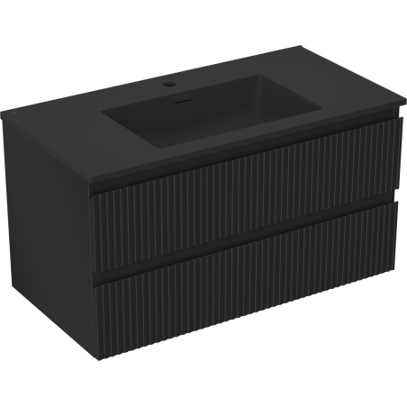 Mexen Rivel шкафче за баня 90 см с мивка Otis, 2 чекмеджета, оребрено, черен мат