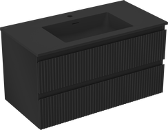 Mexen Rivel шкафче за баня 90 см с мивка Otis, 2 чекмеджета, оребрено, черен мат