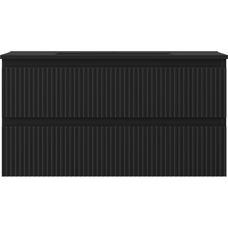 Mexen Rivel шкафче за баня 90 см с мивка Otis, 2 чекмеджета, оребрено, черен мат