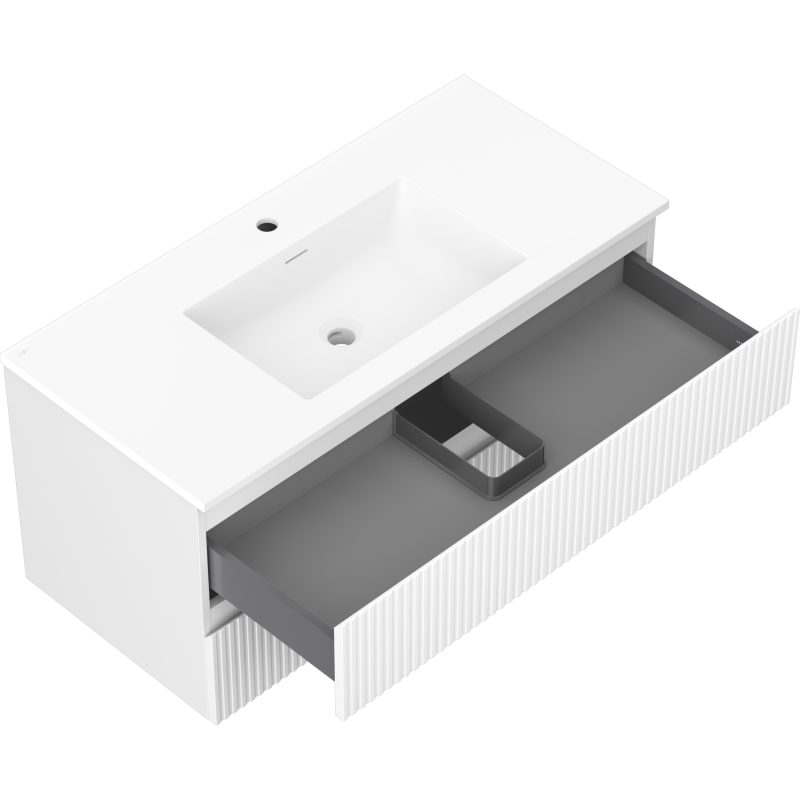 Mexen Rivel шкафче за баня 100 см с мивка Otis, 2 чекмеджета, оребрено, бяло мат
