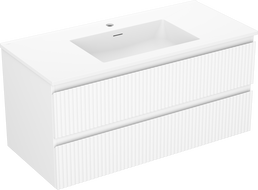 Mexen Rivel шкафче за баня 100 см с мивка Otis, 2 чекмеджета, оребрено, бяло мат