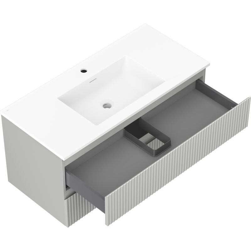 Mexen Rivel баня шкаф 100 см с мивка Otis, 2 чекмеджета, набраздена, сива мат/бяла мат - 91A20-10047-2-BFF62-W18M01