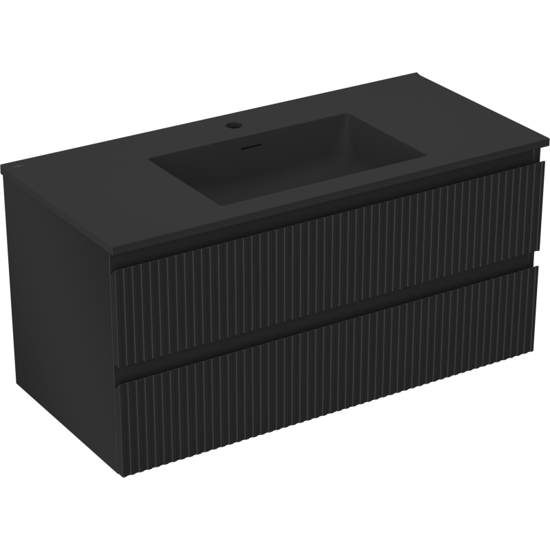 Mexen Rivel шкаф за баня 100 см с мивка Otis, 2 чекмеджета, оребрен, черен мат - 91A20-10047-2-BFF71-W18M71