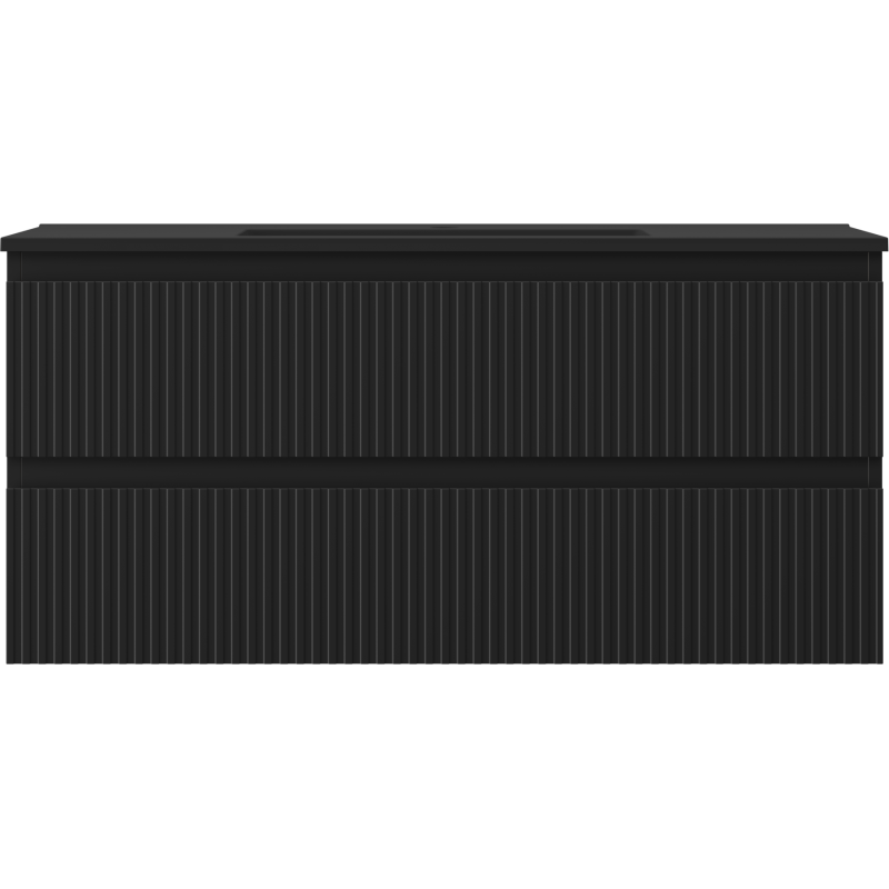 Mexen Rivel шкаф за баня 100 см с мивка Otis, 2 чекмеджета, оребрен, черен мат - 91A20-10047-2-BFF71-W18M71