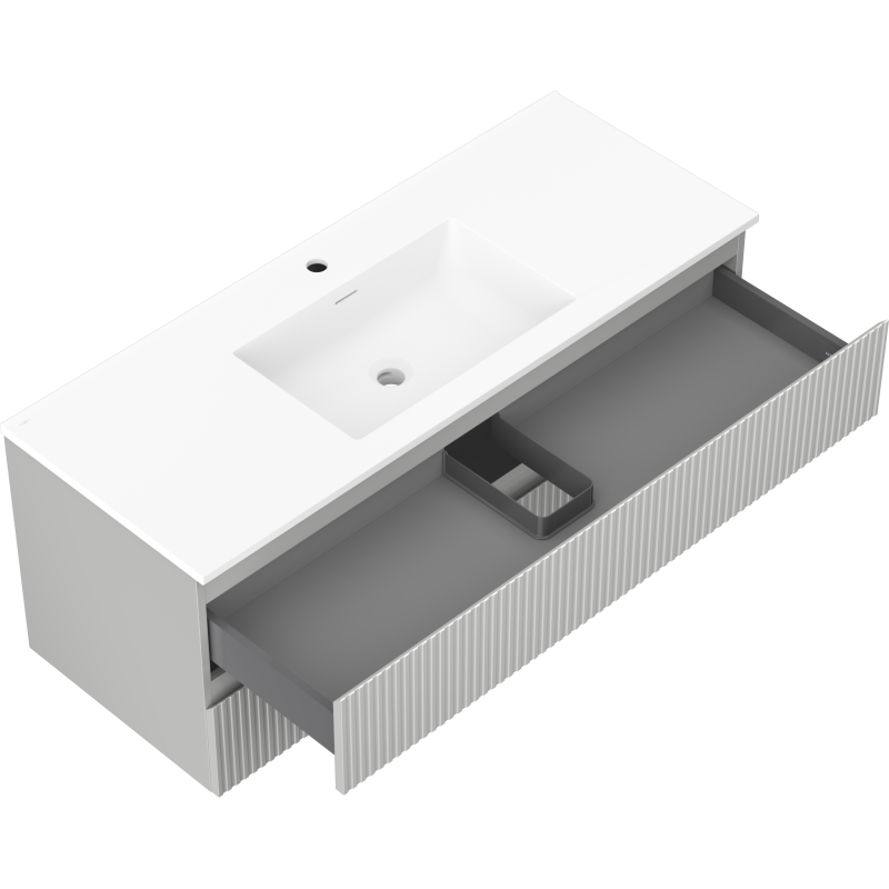 Mexen Rivel шкаф за баня 120 см с мивка Otis, 2 чекмеджета, оребрен, сив мат/бял