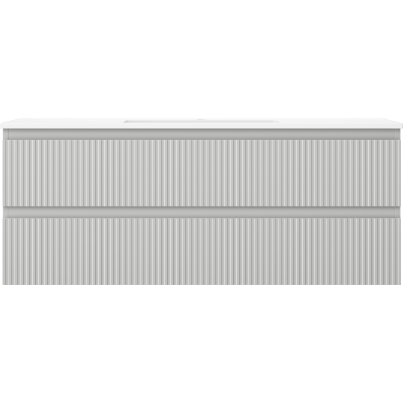 Mexen Rivel шкаф за баня 120 см с мивка Otis, 2 чекмеджета, оребрен, сив мат/бял