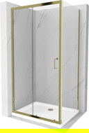 Mexen Apia плъзгаща се душ кабина 140 x 90 см, прозрачна, златна + корито Flat, бяло- 840-140-090-50-00-4010G