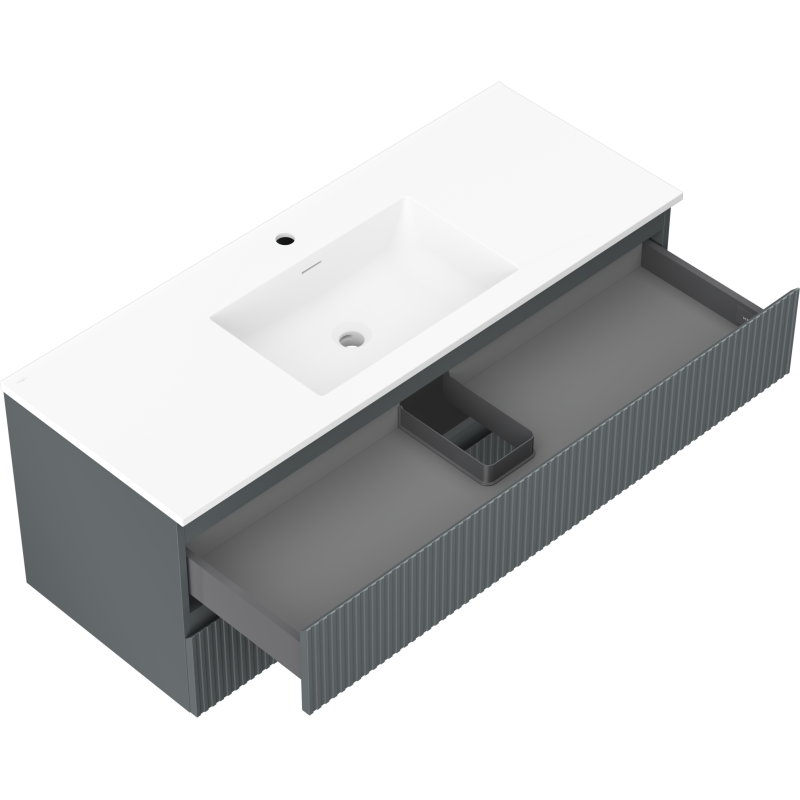 Mexen Rivel шкаф за баня 120 см с мивка Otis, 2 чекмеджета, оребрена, графит