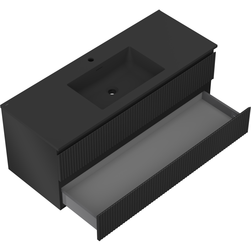 Mexen Rivel шкаф за баня 120 см с мивка Otis, 2 чекмеджета, оребрена, черен мат - 91A20-12047-2-BFF71-W18M71