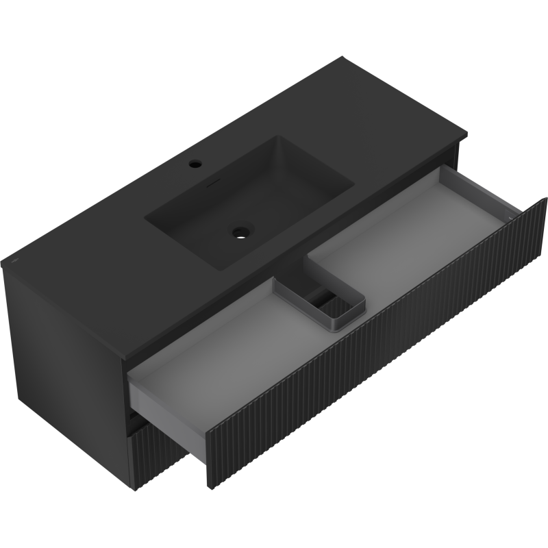 Mexen Rivel шкаф за баня 120 см с мивка Otis, 2 чекмеджета, оребрена, черен мат - 91A20-12047-2-BFF71-W18M71