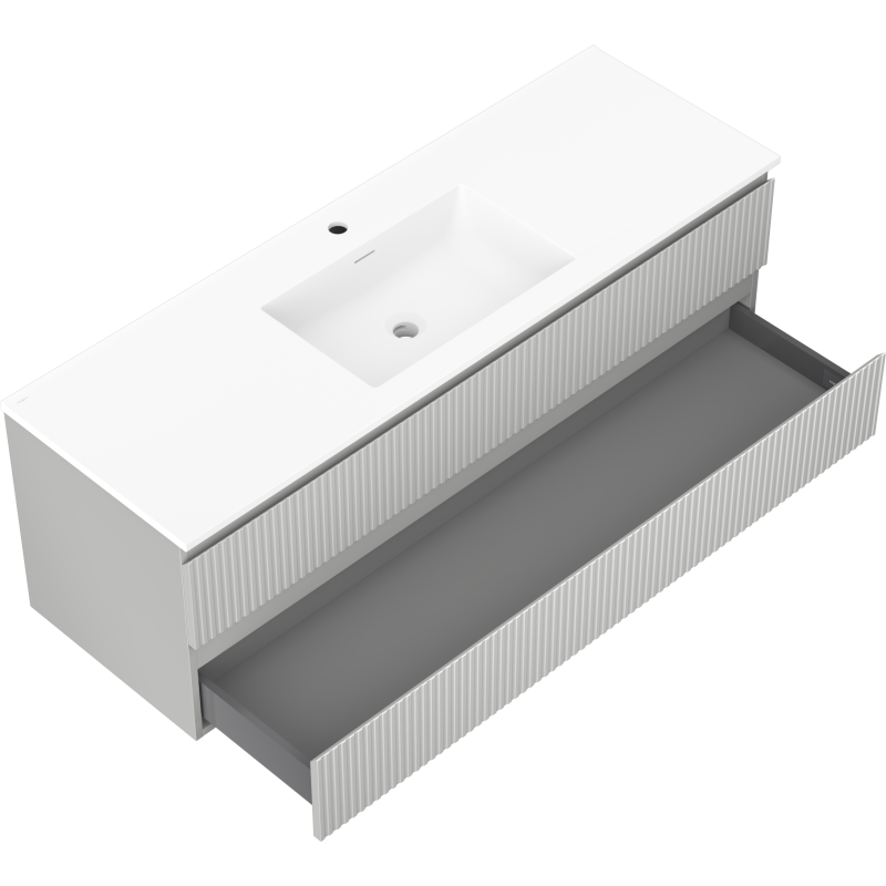 Mexen Rivel шкаф за баня 140 см с мивка Otis, 2 чекмеджета, релефен, сив мат/бял