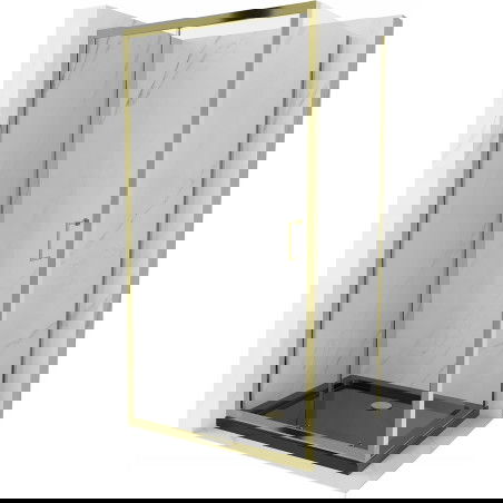Мексен Апия кабина за душ разтегателна 90 x 80 см, прозрачна, златна + поддона Flat, черен - 840-090-080-50-00-4070G