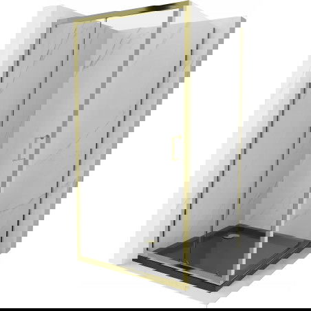 Mexen Apia плъзгаща душ кабина 90 x 90 см, прозрачна, златна + плосък поддушов съд, черен - 840-090-090-50-00-4070G