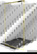 Mexen Apia плъзгаща душ кабина 90 x 90 см, прозрачна, златна + плосък поддушов съд, черен - 840-090-090-50-00-4070G