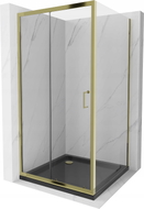 Mexen Apia плъзгаща се душ кабина 90 x 90 см, прозрачна, златна + поддушово
