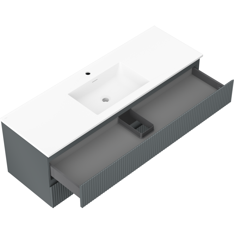 Mexen Rivel шкаф за баня 140 см с мивка Otis, 2 чекмеджета, оребрен, графит