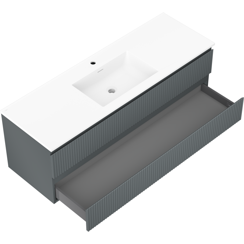 Mexen Rivel шкаф за баня 140 см с мивка Otis, 2 чекмеджета, оребрен, графит
