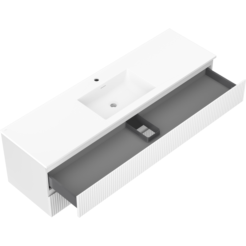 Mexen Rivel шкаф за баня 160 см с мивка Otis, 2 чекмеджета, оребрен, бял мат - 91A20-16047-2-BFF01-W18M01