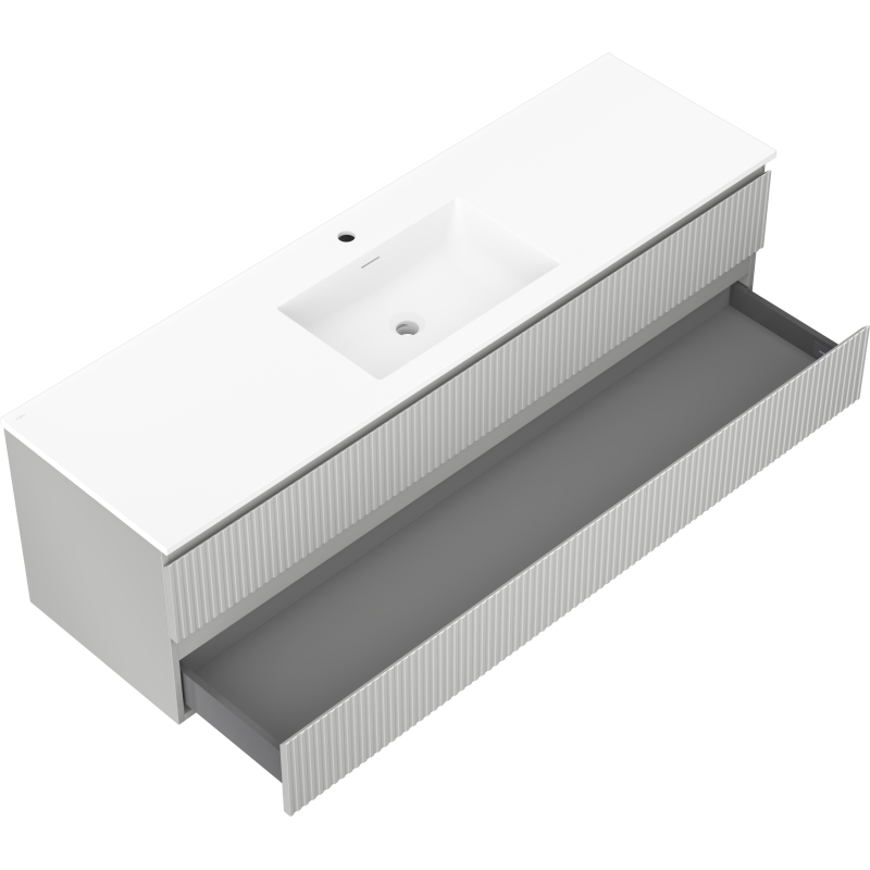 Mexen Rivel шкаф за баня 160 см с мивка Otis, 2 чекмеджета, оребрена, сив мат/бял