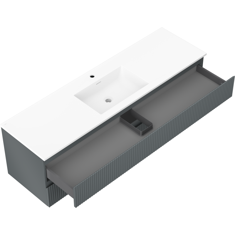 Mexen Rivel баня шкаф 160 см с мивка Otis, 2 чекмеджета, оребрени, графит мат/бял