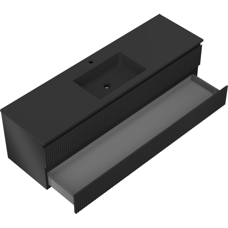 Mexen Rivel баня шкаф 160 см с мивка Otis, 2 чекмеджета, релефен, черен мат - 91A20-16047-2-BFF71-W18M71