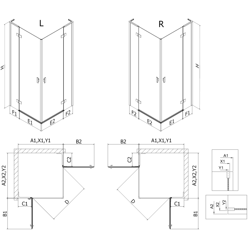 Mexen Mist-H L Duo душ кабина за монтаж отдясно, 80 x 90 см, прозрачна, хром - 8A5L-080L-090P-01-00