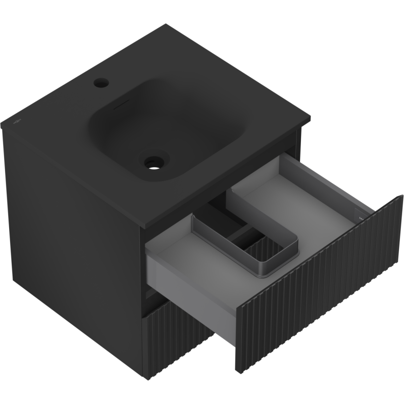 Mexen Rivel баня шкаф 50 см с мивка Vela, 2 чекмеджета, рифована, черно мат - 91A20-05047-2-BFF71-W23M71