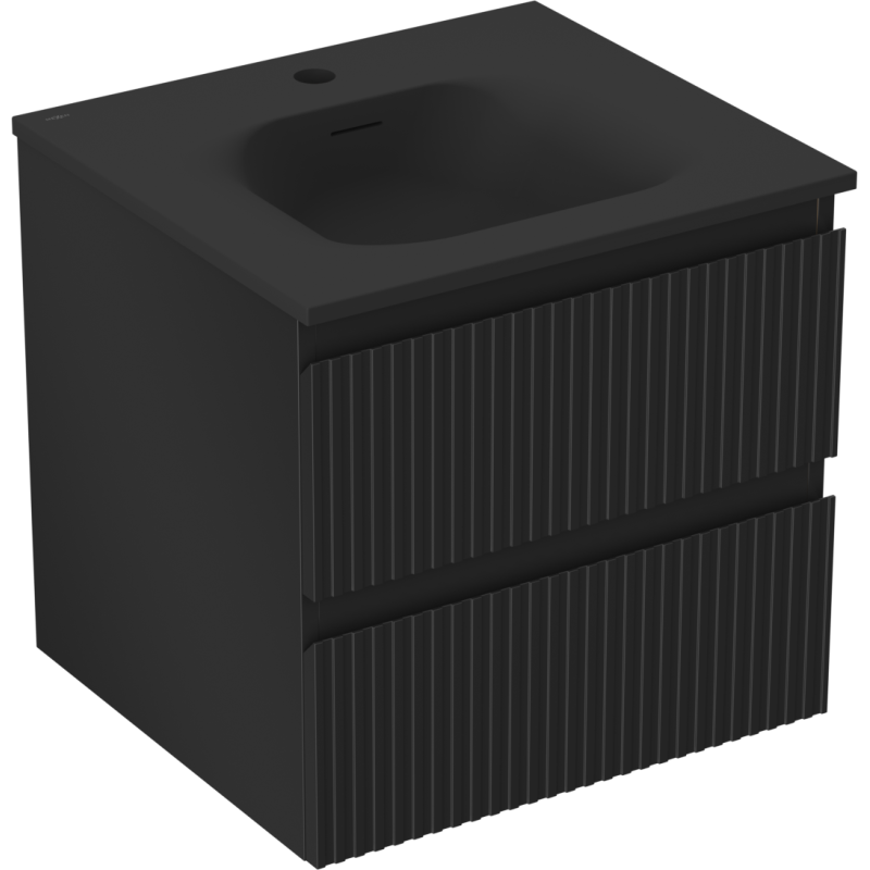 Mexen Rivel баня шкаф 50 см с мивка Vela, 2 чекмеджета, рифована, черно мат - 91A20-05047-2-BFF71-W23M71