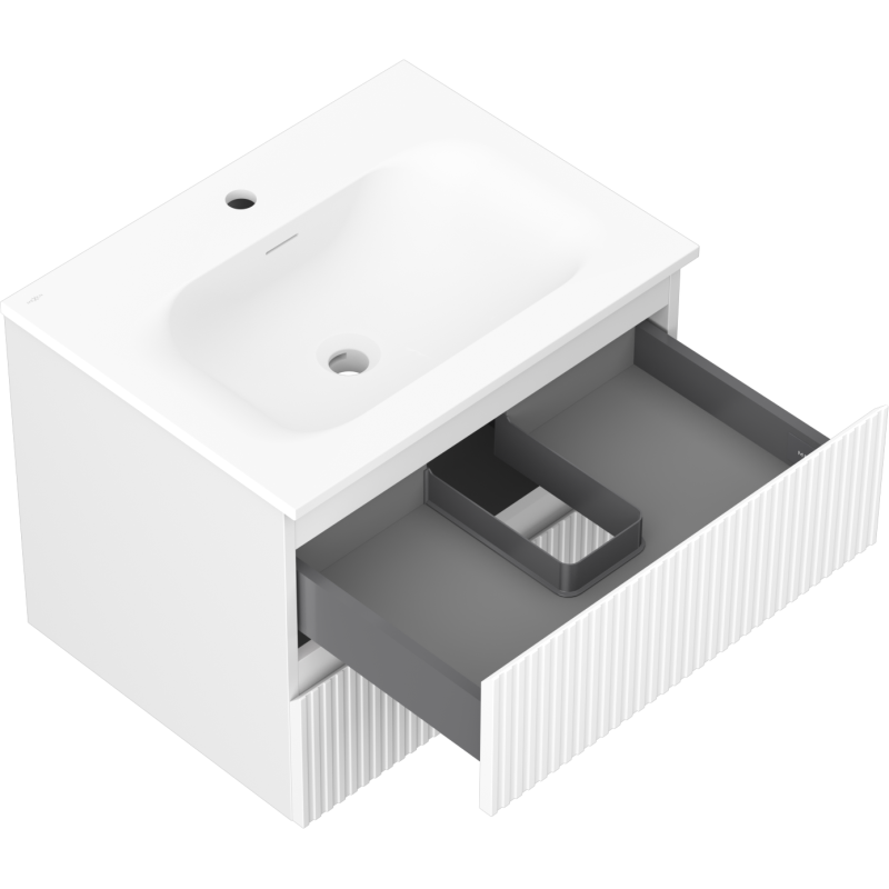 Mexen Rivel шкаф за баня 60 см с мивка Vela, 2 чекмеджета, рифлена, бяла мат - 91A20-06047-2-BFF01-W23M01
