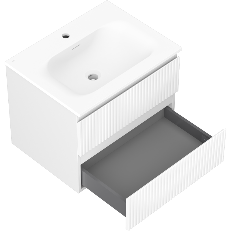 Mexen Rivel шкаф за баня 60 см с мивка Vela, 2 чекмеджета, рифлена, бяла мат - 91A20-06047-2-BFF01-W23M01