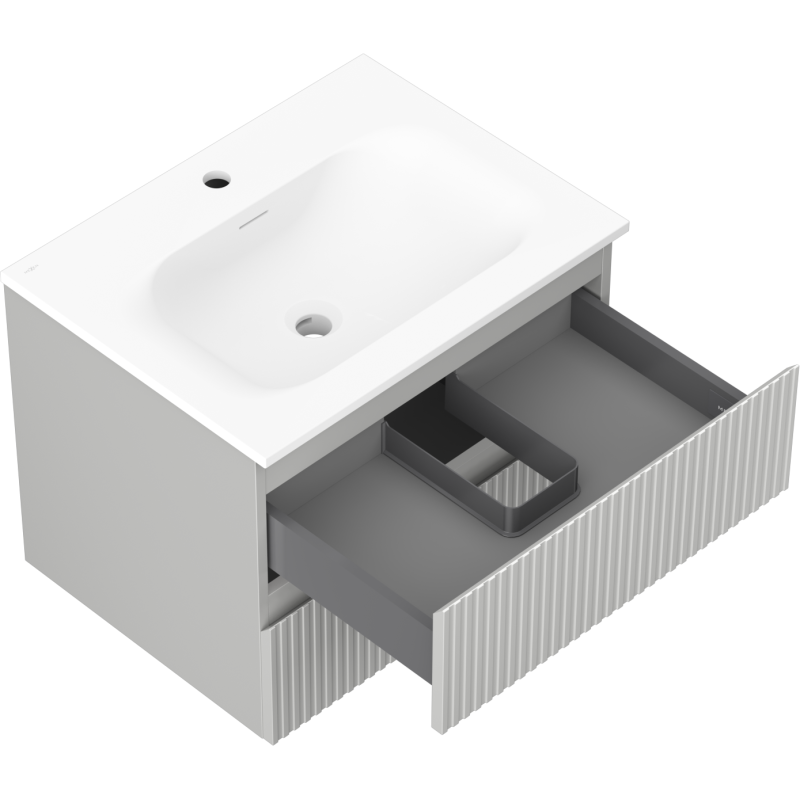 Mexen Rivel шкаф за баня 60 см с мивка Vela, 2 чекмеджета, ребра, сив мат/бял мат - 91A20-06047-2-BFF62-W23M01